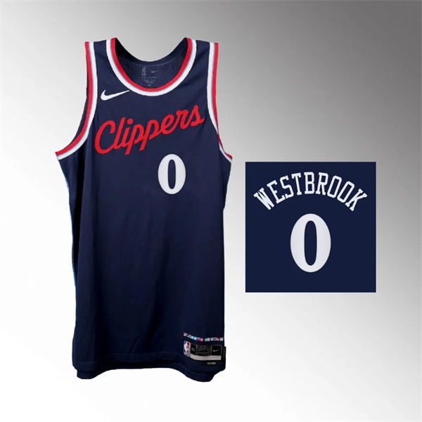  Mens Los Angeles Clippers #0 Russell Westbrook 2024-25 Icon Edition Jersey Navy 