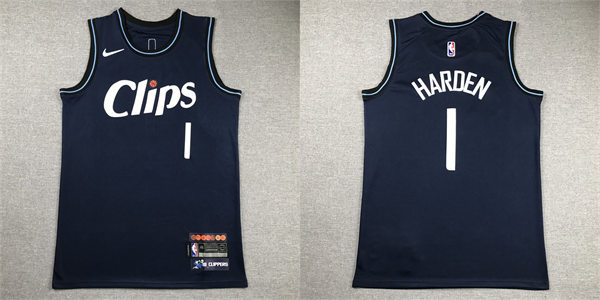  Mens Los Angeles Clippers #1 James Harden 2023-24 Navy City Edition Swingman Jersey 