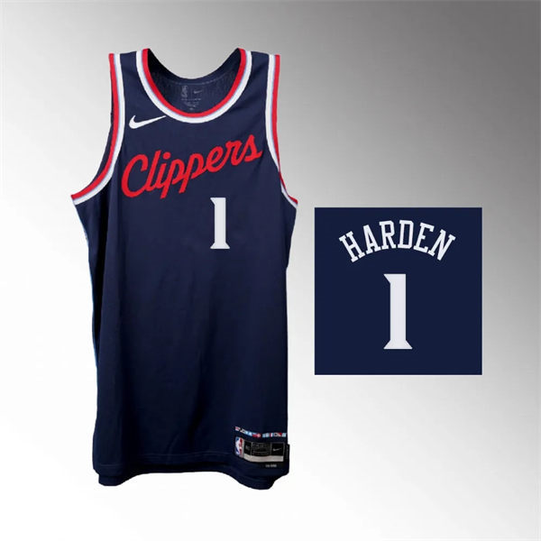  Mens Los Angeles Clippers #1 James Harden 2024-25 Icon Edition Jersey Navy 