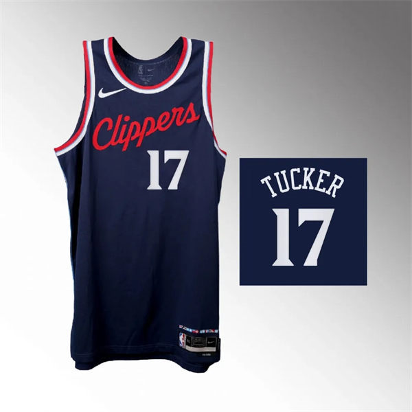 Mens Los Angeles Clippers #17 P.J. Tucker 2024-25 Icon Edition Jersey Navy 