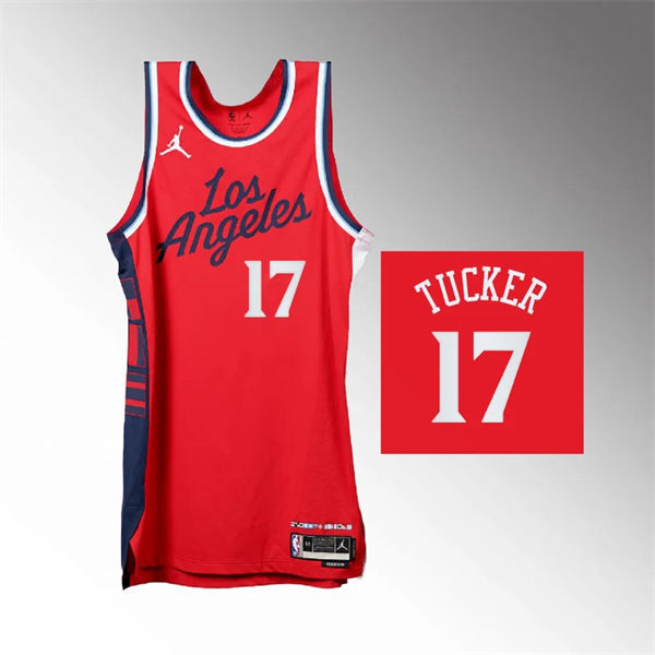  Mens Los Angeles Clippers #17 P.J. Tucker 2024-25 Statement Edition Jersey Red 