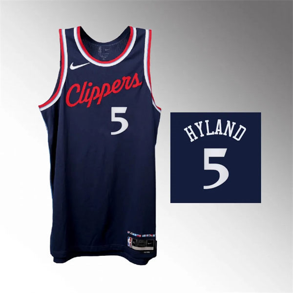  Mens Los Angeles Clippers #5 Bones Hyland 2024-25 Icon Edition Jersey Navy 