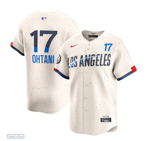  Mens Los Angeles Dodgers #17 Shohei Ohtani 2024 City Connect Limited Player Jersey - Cream (1) 