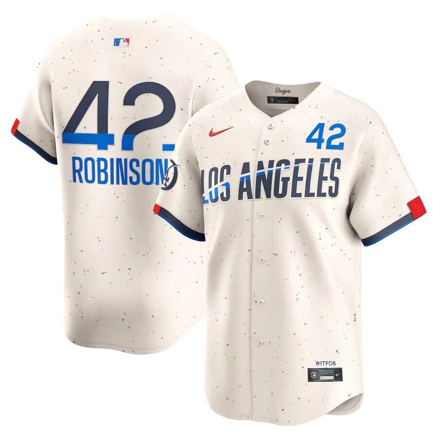  Mens Los Angeles Dodgers #42 Jackie Robinson 2024 City Connect Limited Player Jersey - Cream (16) 