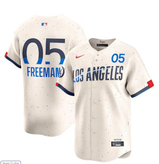  Mens Los Angeles Dodgers #5 Freddie Freeman 2024 City Connect Limited Player Jersey - Cream (10) 