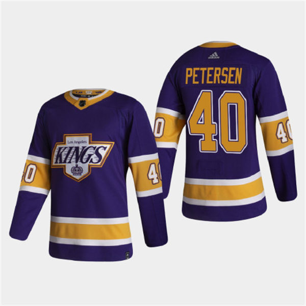  Mens Los Angeles Kings #40 Cal Petersen  Adidas 2021 Purple Reverse Retro Jersey 
