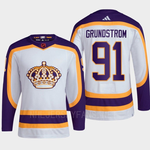  Mens Los Angeles Kings #91 Carl Grundstrom White 2022-23 Reverse Retro 2.0 Jersey 