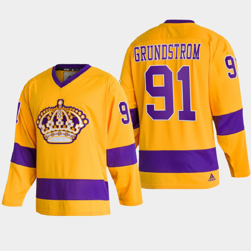 Mens Los Angeles Kings #91 Carl Grundstrom adidas Gold Team Classics Jersey 
