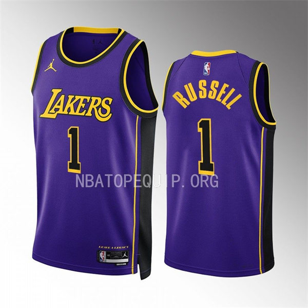  Mens Los Angeles Lakers #1 D'Angelo Russell 2022-23 New Uniform Purple Statement Edition Jersey 