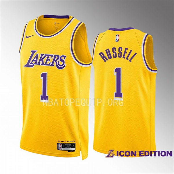  Mens Los Angeles Lakers #1 D'Angelo Russell Gold Icon Edition Jersey 