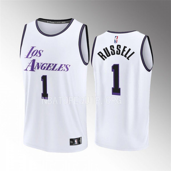 Mens Los Angeles Lakers #1 D'Angelo Russell White 2022-23 City Edition Jersey 