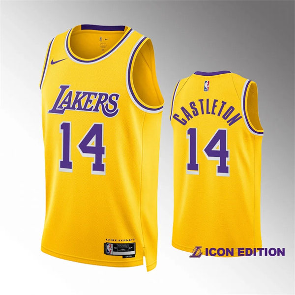  Mens Los Angeles Lakers #14 Colin Castleton Gold Icon Edition Jersey 