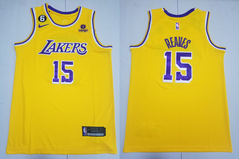  Mens Los Angeles Lakers #15 Austin Reaves Gold Icon Edition Jersey 