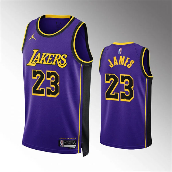  Mens Los Angeles Lakers #23 LeBron James 2023-24 Purple Statement Edition Jersey 