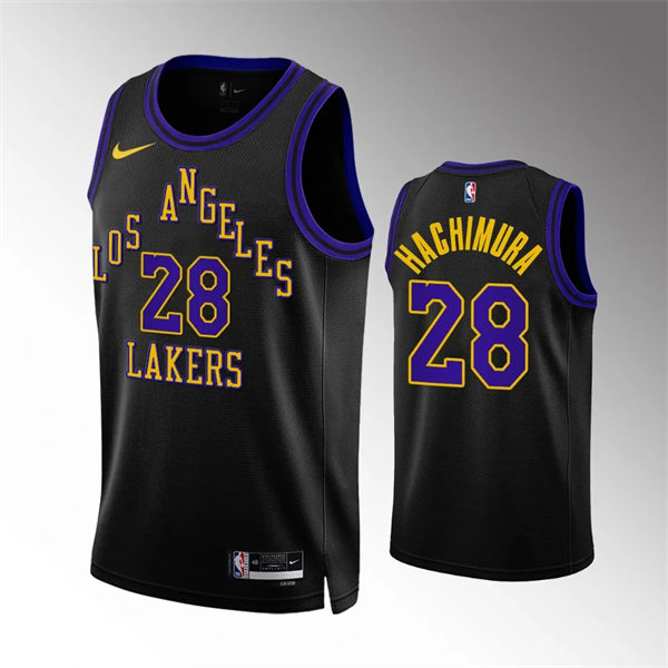  Mens Los Angeles Lakers #28 Rui Hachimura 2023-24 Black City Edition Player Jersey 