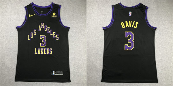  Mens Los Angeles Lakers #3 Anthony Davis 2023-24 Black City Edition Player Jersey 