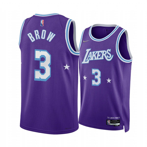  Mens Los Angeles Lakers #3 Anthony Davis Nickname Brown Lakers Nickname Diamond Purple 2022 City Edition Jersey 