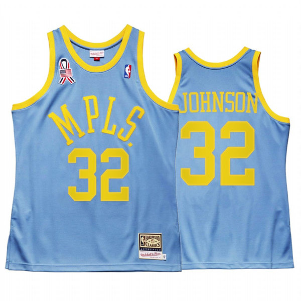  Mens Los Angeles Lakers #32 Magic Johnson Blue MPLS Mitchell & Ness Hardwood Classics Throwback Jersey 