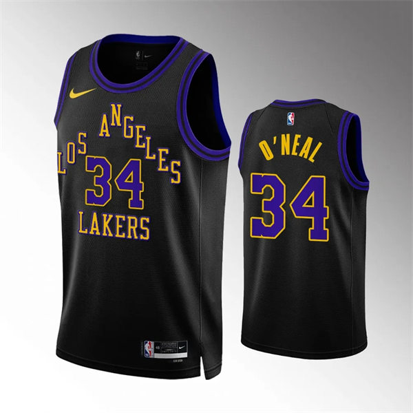  Mens Los Angeles Lakers #34 Shaquille O'Neal 2023-24 Black City Edition Player Jersey 