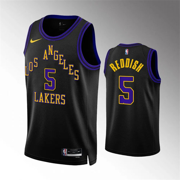  Mens Los Angeles Lakers #5 Cam Reddish 2023-24 Black City Edition Player Jersey 