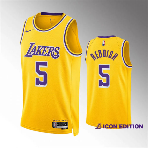  Mens Los Angeles Lakers #5 Cam Reddish Gold Icon Edition Jersey 