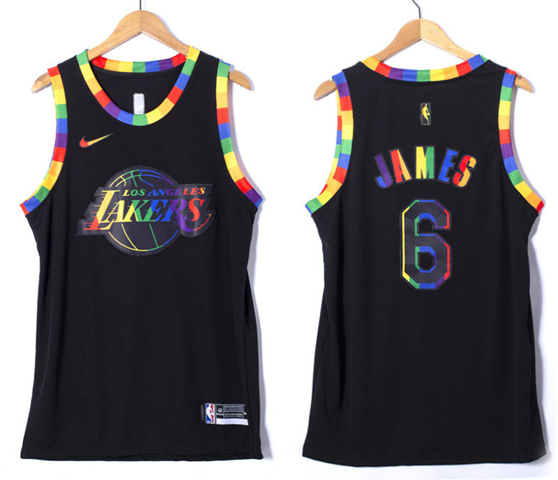  Mens Los Angeles Lakers #6 LeBron James 2022 Special Edition Black Pride Night Jersey 