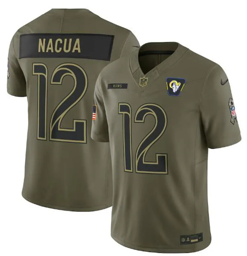  Mens Los Angeles Rams #12 Puka Nacua Nike 2025 Salute to Service Limited Jersey - Olive 