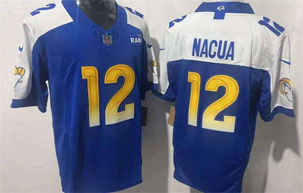  Mens Los Angeles Rams #12 Puka Nacua Royal White Gratitude F.U.S.E. Limited Jersey 