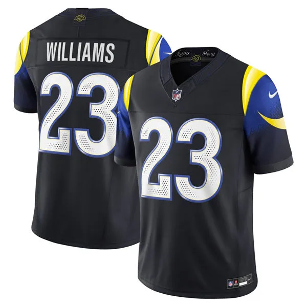  Mens Los Angeles Rams #23 Kyren Williams Midnight Blue 2025 Rivalries Collection Limited Jersey 