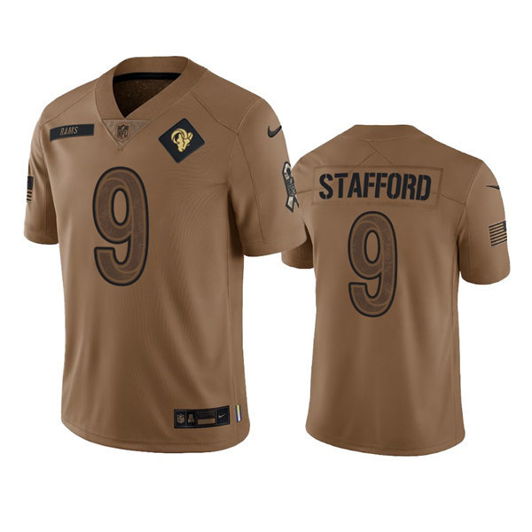  Mens Los Angeles Rams #9 Matthew Stafford Brown 2023 Salute To Service Limited Jersey 