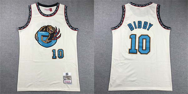  Mens Memphis Grizzlies #10 Mike Bibby Mitchell & Ness Chainstitch Swingman Jersey - Cream 