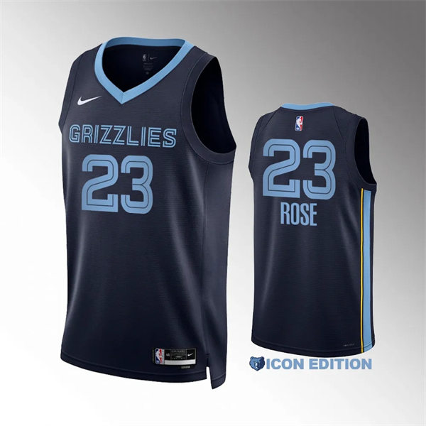  Mens Memphis Grizzlies #23 Derrick Rose Navy 2023-24 Icon Edition Jersey 