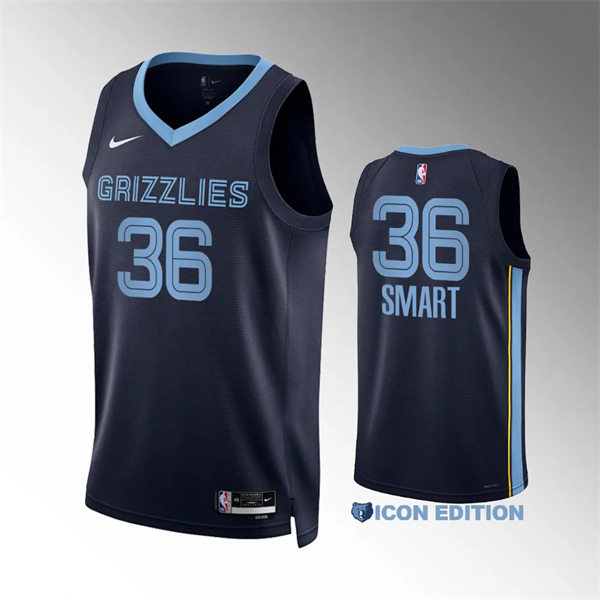  Mens Memphis Grizzlies #36 Marcus Smart Navy 2023-24 Icon Edition Jersey 