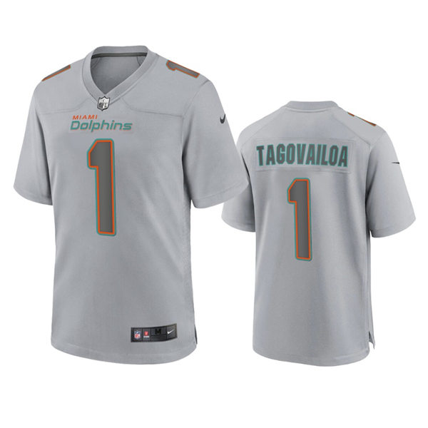  Mens Miami Dolphins #1 Tua Tagovailoa Gray Atmosphere Fashion Game Jersey 