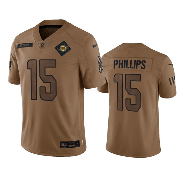  Mens Miami Dolphins #15 Jaelan Phillips Brown 2023 Salute To Service Limited Jersey 