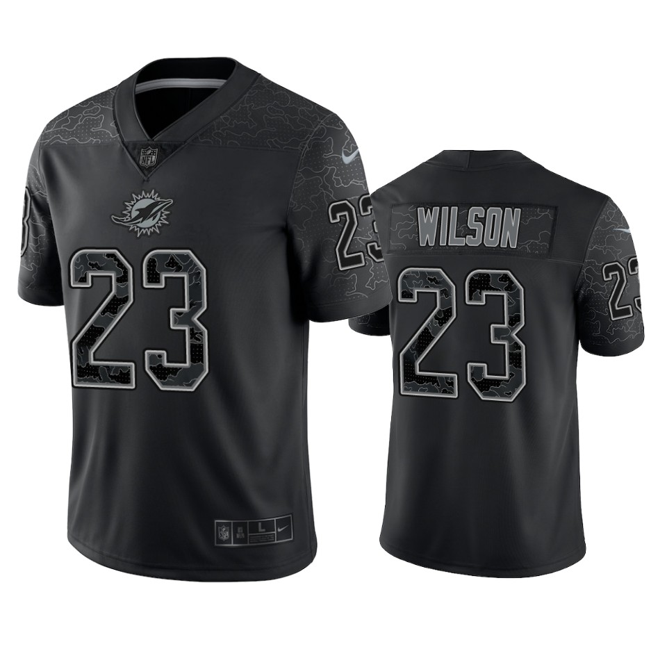  Mens Miami Dolphins #23 Jeff Wilson Black Reflective Limited Jersey 