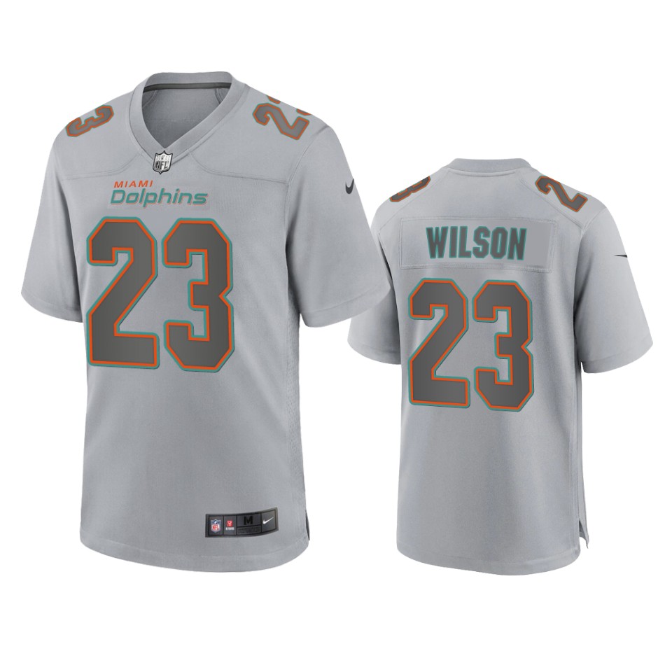  Mens Miami Dolphins #23 Jeff Wilson Gray Atmosphere Fashion Game Jersey 