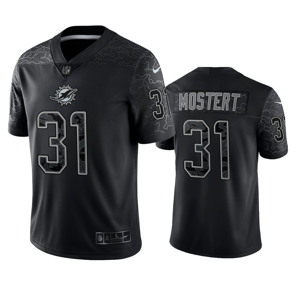  Mens Miami Dolphins #31 Raheem Mostert 2022 Black Reflective Limited Jersey 