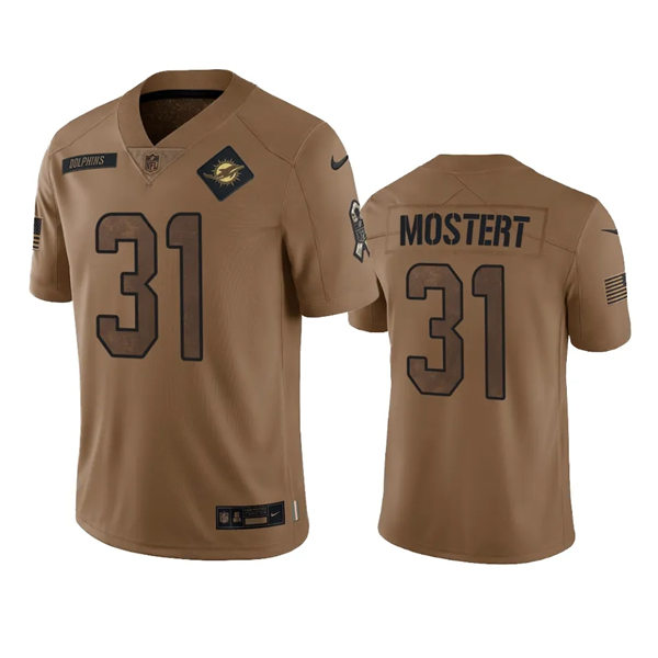  Mens Miami Dolphins #31 Raheem Mostert Brown 2023 Salute To Service Jersey 
