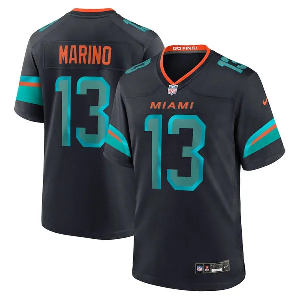  Mens Miami Dolphins Retired Player #13 Dan Marino Pitch Blue 2025 Rivalries Collection Limited Jersey 