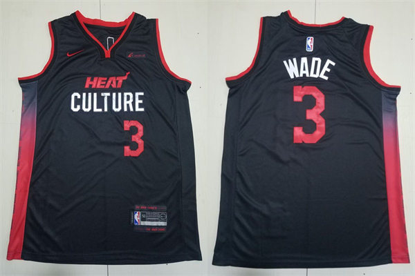  Mens Miami Heat #3 Dwyane Wade Black 2023-24 City Edition Jersey (2) 