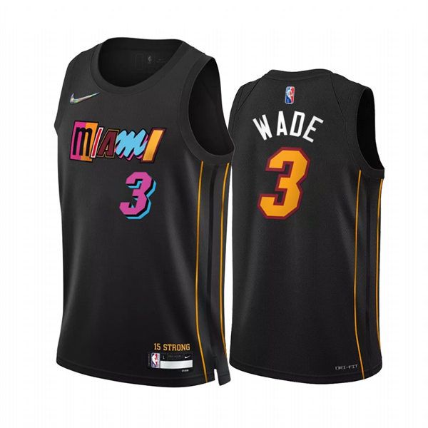  Mens Miami Heat #3 Dwyane Wade Diamond Nike Black 2021-22 Miami City Edition Jersey 
