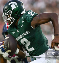  Mens Michigan State Spartans #2 Aidan Chiles 2024 Green Alternate Football Game Jersey 