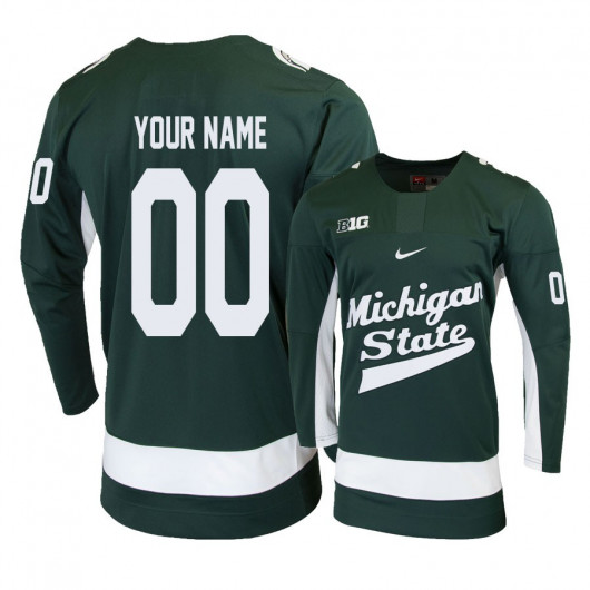  Mens Michigan State Spartans Custom Stitched Nike 2020 Green College Hockey Jersey