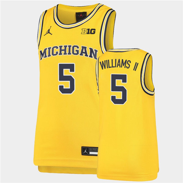  Mens Michigan Wolverines #5 Terrance Williams II Maize Jordan Brand College Basketball Game Jersey