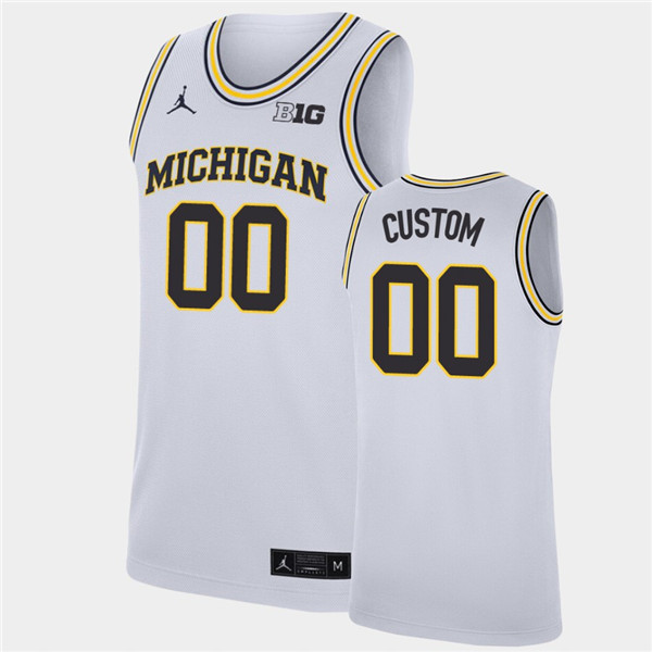  Mens Michigan Wolverines Custom White Jordan Brand College Basketball Game Jersey