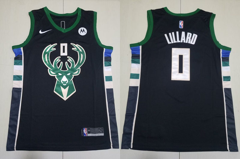  Mens Milwaukee Bucks #0 Damian Lillard 2021 Black Statement Edition Jersey 