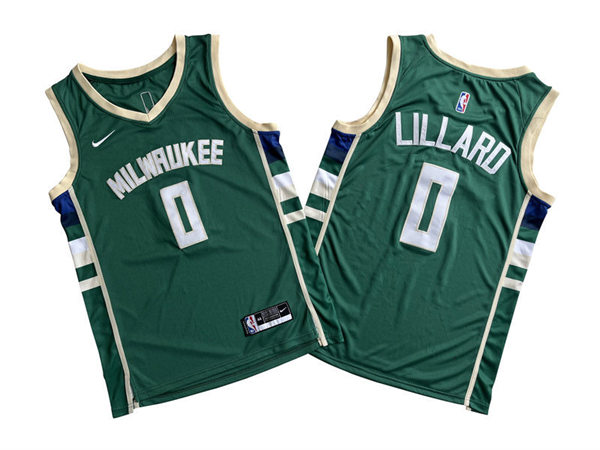  Mens Milwaukee Bucks #0 Damian Lillard Hunter Green Icon Edition Player Jersey 