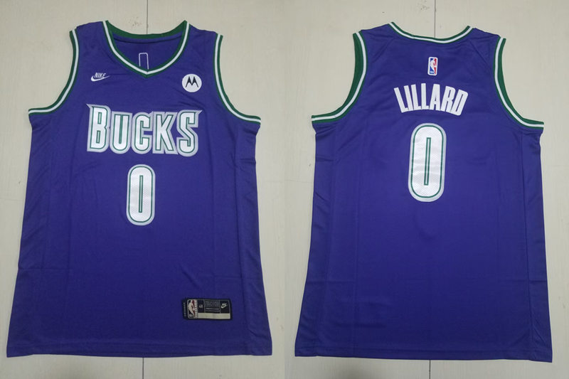  Mens Milwaukee Bucks #0 Damian Lillard Purple 2022-23 Classic Edition Swingman Jersey 