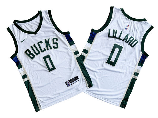  Mens Milwaukee Bucks #0 Damian Lillard White Association Edition Player Jersey 